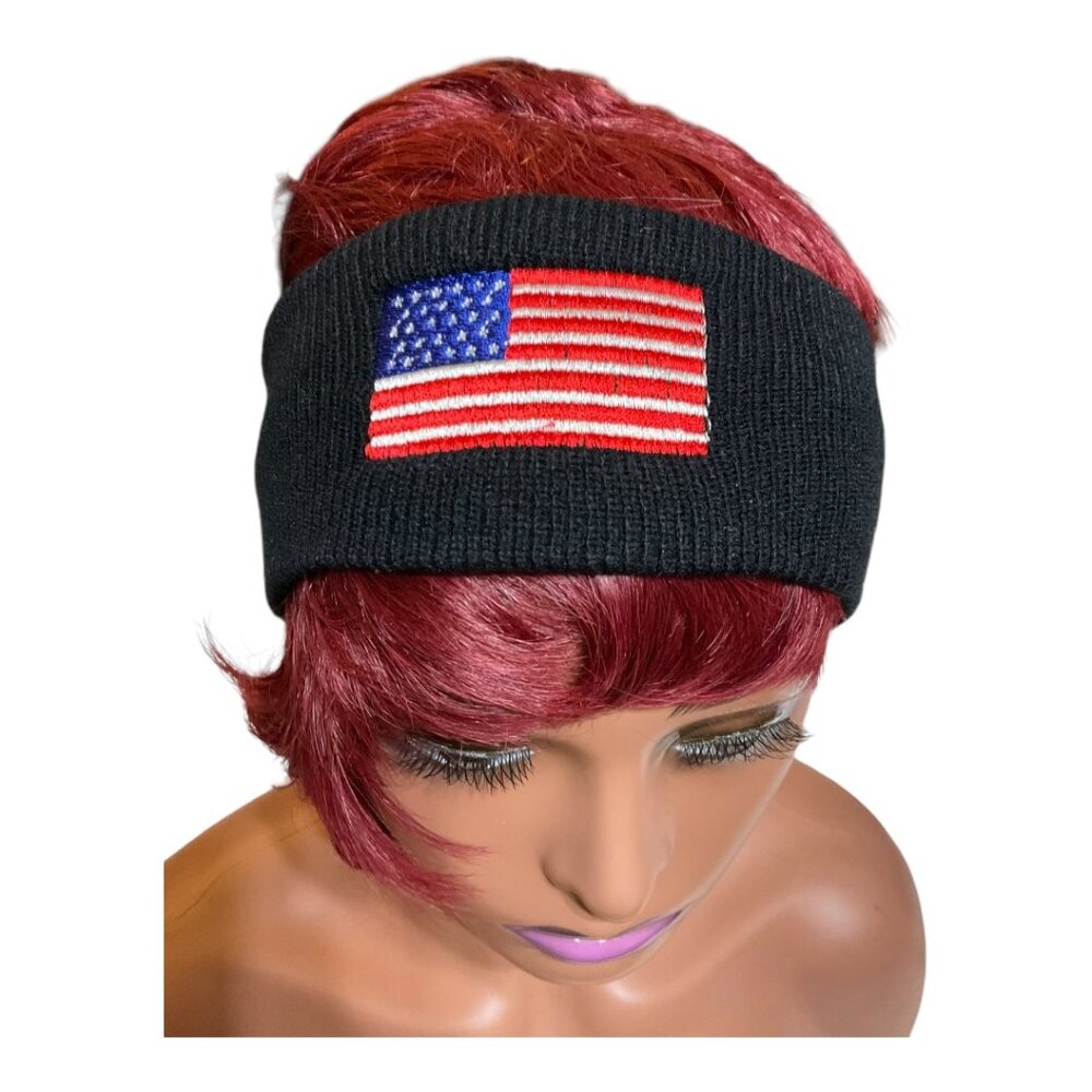 Hotline Embroidered American Flag Emblem Head Wrap Black OS